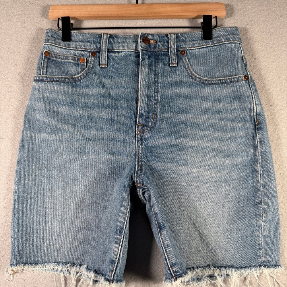 Madewell High-Rise Denim Mid-Length Shorts Light Wash Raw Hem MC656 Size 28